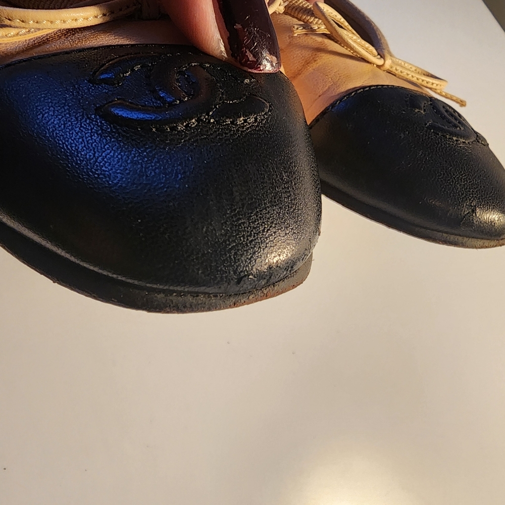 CHANEL Classic Beige Ballet Flats Black CC Cap Toe Ballerinas 36 - Picture 4 of 13